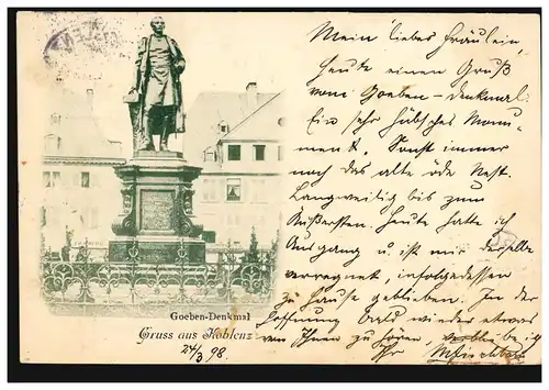 AK Gruss de Coblence: Monument Goeben, Cobelenz 24.3.1898