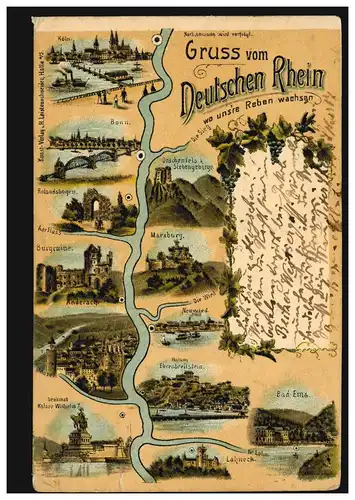 AK Gruss vom Deutschen Rhein, wo unsere Reben wachsen, COBLENZ 31.5.1901