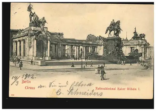 AK Gruse de Berlin: Monument national de l'empereur Wilhrelm Ier, couru en 1902