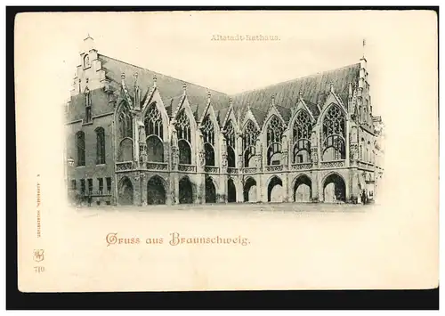 AK Gruss aus Braunschweig: Altstadt-Rathaus, 8.2.1898 nach ZWICKAU 9.2.98