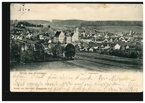 AK Gruß aus Krumbach: Panorama, 25.9.1902 nach RHEINZABERN 26.9.02