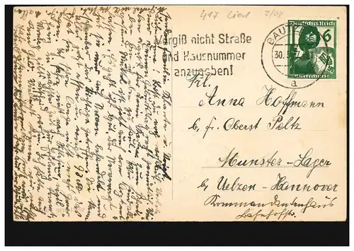 AK carte d'artiste Vase de fleurs avec violette et roses, BAUTZEN 30.5.1937