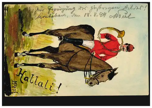 Carte postale P 31aF en tant qu'artiste AK La chasse: cavalier avec Parforcehorn / Waldhorin