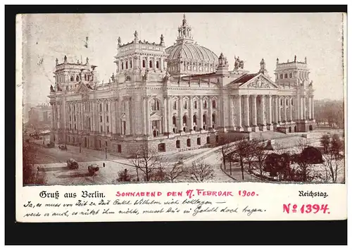 AK Gruss aus Berlin: Reichstag, BERLIN W. 24 f 17.2.1900 nach Wien