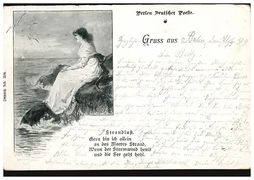 AK Perlen Deutscher Poesie - Gruss aus ... Strandlust, BERLIN 22.1.1899