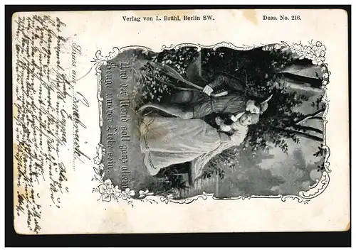 AK Liebespaar mit Madoline - Liebeszeuge Mond, OSNABRÜCK 18.7.1900