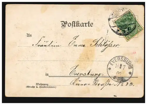 AK Liebespaar mit Madoline - Liebeszeuge Mond, OSNABRÜCK 18.7.1900