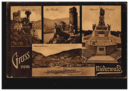 AK Gruss de la Niederwald avec 4 images, Asmannshausen 23.8.1923