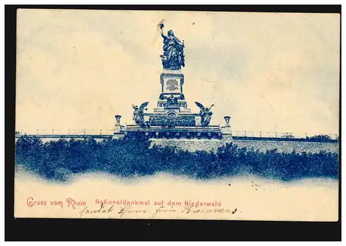 AK Gruss du Rhin: Monument national sur la Forêt-Niederwald, BINGERBRück 24.10.1899