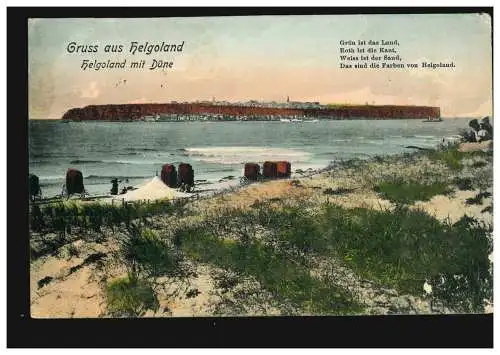 AK Gruss aus Helgoland: Helgoland mit Düne, Verlag Gebr. Israel, 17.7.1908