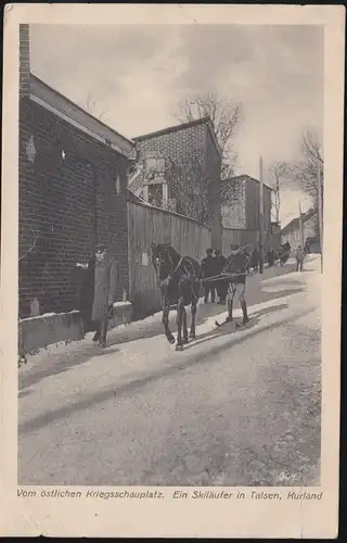 AK Ein Skiläufer in Talsen / Kurland, Feldpost BS Landwehr-Inf.-Regt. 25.8.1916