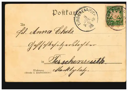 Gruss aus ... AK Liebespaar am Gartentor mit Rosen-Gedicht, REGENSBURG 8.7.1898