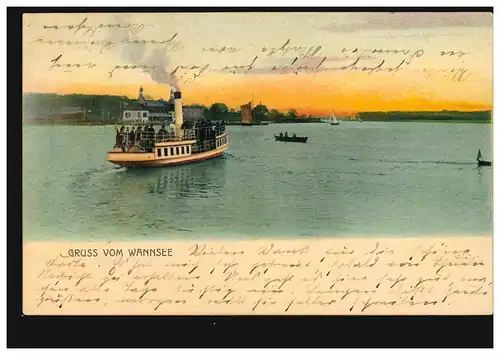 AK Gruss vom Wannsee mit Ausflugdampfer, 11.7.1904 nach STRAUPITZ 2.7.04