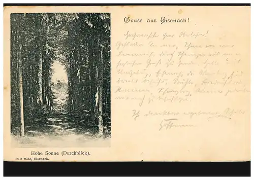 AK Gruss aus Eisenach: Hohe Sonner (Durchblick), Verlag Carl Bohl, 3.10.1898