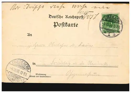 AK Gruss aus Eisenach: Hohe Sonner (Durchblick), Verlag Carl Bohl, 3.10.1898