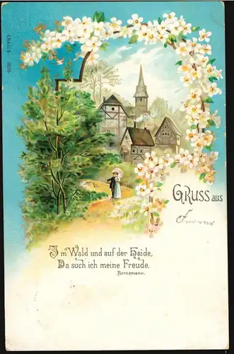 Gruss aus ... AK Dorfidylle Im Wald und auf der Heide, Da such ich meine Freude.