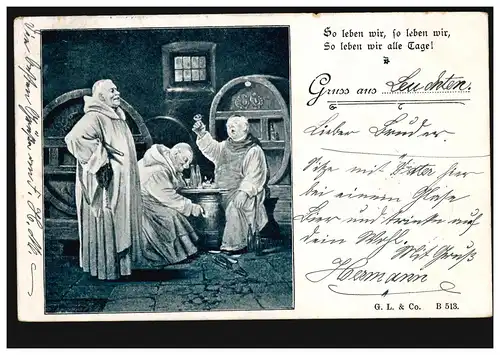 AK So leben wir ... ! Mönche bei der Weinverkostung, OELS (SCHLES.) 18.9.1899