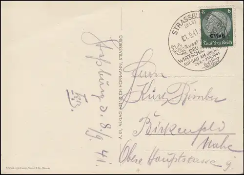 Elsaß 4 Hindenburg-Aufdruck AK Ausstellung Aufbau Oberrhein SSt STRASSBURG 1941