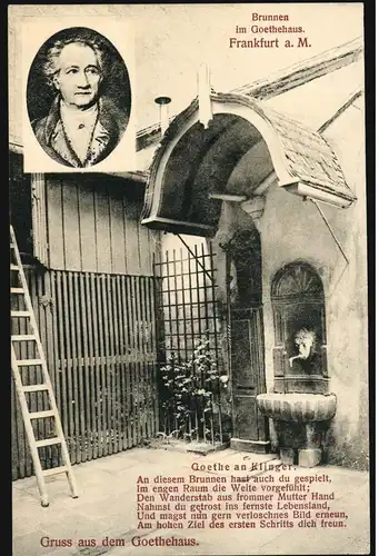 AK Frankfurt / Main: Brunnen im Goethehaus - Goethe an Klinger, ungebraucht