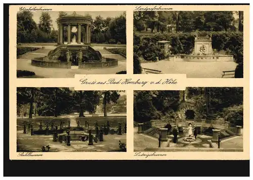 AK Gruss aus Bad Homburg v.d. Höhe mit 4 Brunnen-Bilder, 22.7.1930