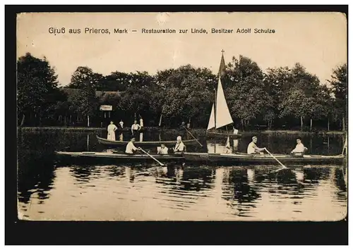 AK Gruss de Prieros/Mark: Restauration du tilleul, propriétaire Adolf Schulze, 1920