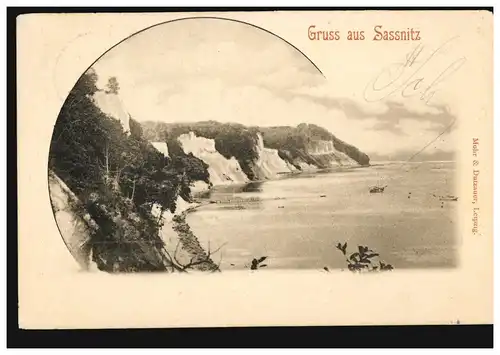 AK Gruss aus Sassnitz - Kreidefelsen auf Rügen, 14.9.1905 nach BREMEN 15.9.05
