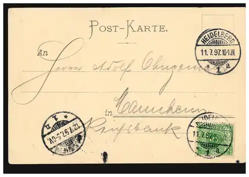 AK Heidelberg: Le grand baril de Heidenberg, 11.7.1897 après MANNHEIM 12.7.97