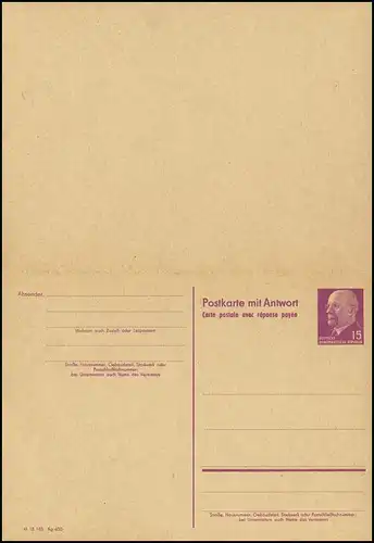 P 74  Walter Ulbricht 15/15 Pf 1961, postfrisch