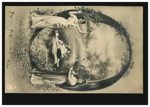 AK Artiste Deux femmes avec enfants: récolte de pommes, MUNICH 1.B.P. 19.3.194