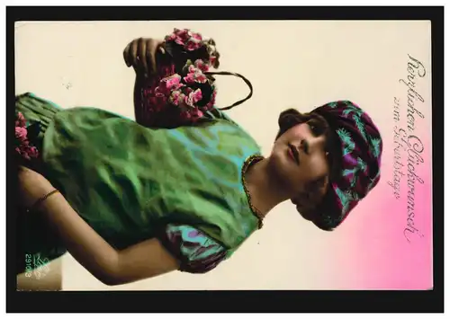 Kinder-AK Mädchen im grünen Kleid, Verlag Lepo, BURGDORF (HANNOVER ) 30.1.1929