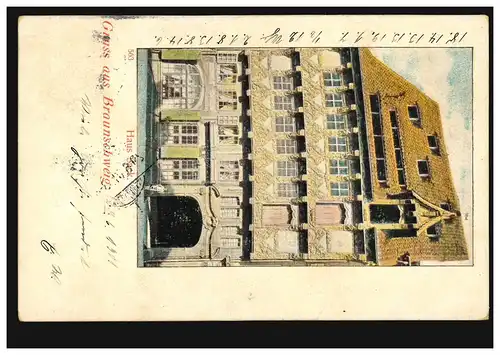 AK Gruß aus Braunschweig: Haus Sack, Orts-Postkarte 29.6.1901