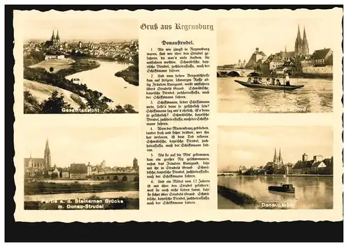 AK Gruß aus Regensburg mit Gedicht Danaustrudel und 4 Bilder, ungebraucht