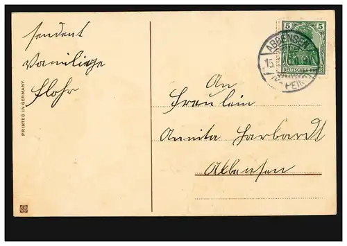 Carte de pré-conduite Ange et Amor dans le dirigeable au travail, ABENSE 15.3.1908