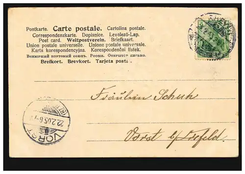 Carte de pré-remarque Mein - Maiglockechen et Veilchen, RHEYDT 21.2.1905 vers VORST