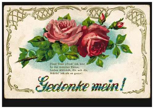 Carte de pré-remarque Mein - Roses rouges, Post 28.12.1917 BS Recrutement dépôt