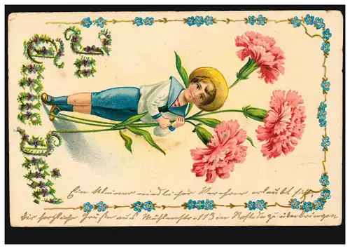 Carte de prédilection En fidélité à toi: matelot avec des oeillets, WANGEROOG 11.8.1906