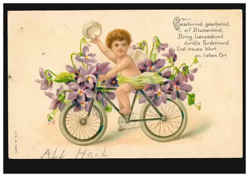 Poste ferroviaire CASSEL-FRANKFURT/MAIN ZUG 76 - 19.2.06 sur carte de pré-présage Angel avec Fahrad