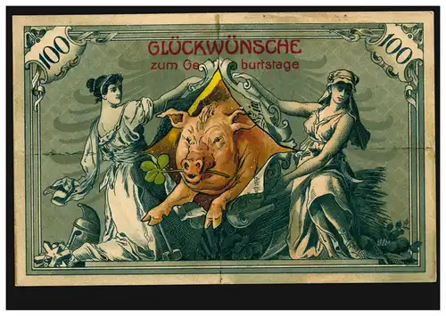 Date d'anniversaire de l'A.A de la Bête: porc chanceux sur un billet de banque, VLOTHO 21.8.1906