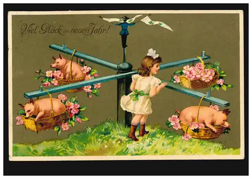 Animaux-AK Nouvel An: Carrousel avec quatre porcs, BADE 1 910