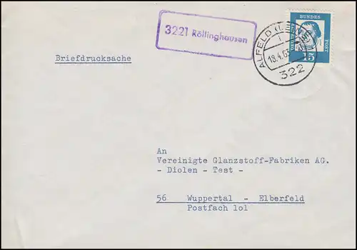 Temple de la poste de campagne 3221 Röllinghausen sur l'affaire Alfeld (LEINE) 18.4.1963