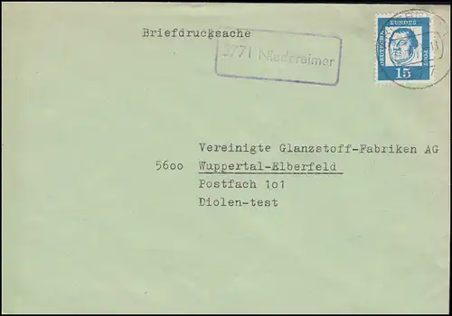 Landpost-Stempel 5771 Niedereimer auf Brief ARNSBERG 22.4.1963