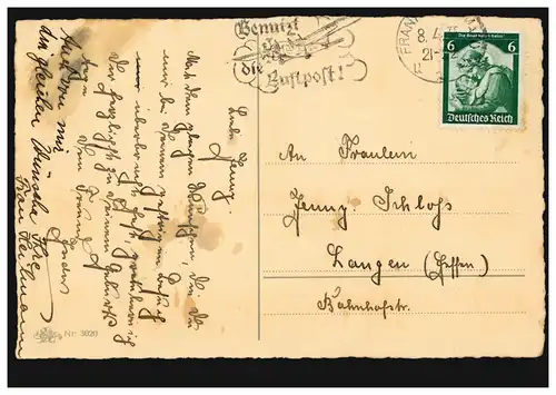 Künstler-AK Mädchen im roten Kleid Blumen Geburtstagskarte, FRANKFURT/MAIN 1935