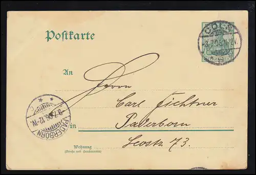 Postkarte P 64A CÖLN 3.7.1906 nach PADERBORN handgezeichnetes Bild Prost!