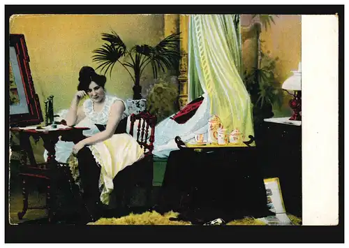 Artiste-AK femme réfléchie à la table de petit déjeuner, édition K.V.i.B., non utilisé