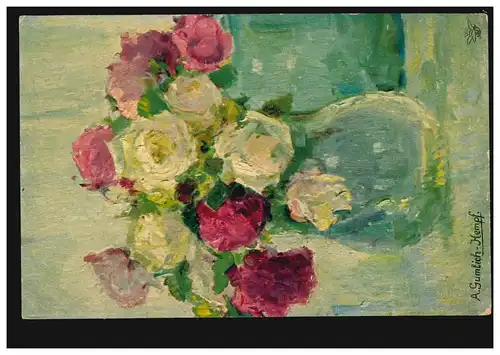 Künstler-AK Gumlich-Kempf: Rosen, Ölkunst Leipzig IMITA, ungebraucht