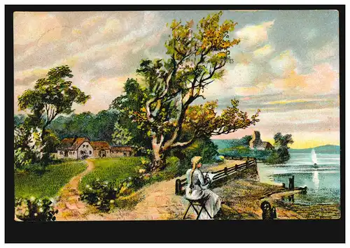 AK Dorfidylle avec lac Peintre Boot, MARIADORF (RHEINLAND) 1906