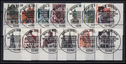 2139 ff SWK 13 valeurs avec double monnaie complète, coins en bas à droite, ESSt BERLIN