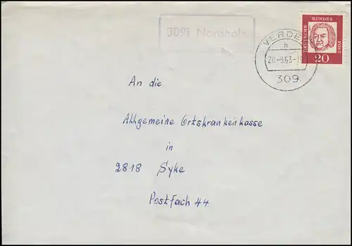 Temple de la poste de campagne 3091 bois du nord sur lettre VERDE 28.9.1963