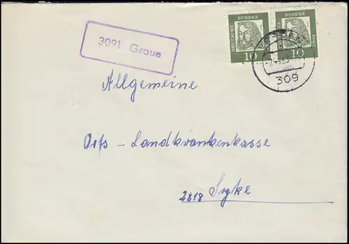 Temple de la poste de campagne 3091 Gris sur lettre VERDE 7.9.1963