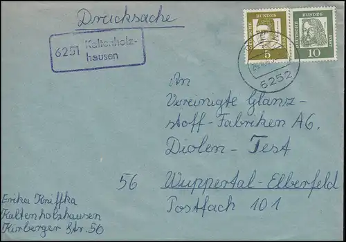 Landpost-Stempel 6251 Kaltenholzhausen auf Brief DIEZ 24.4.1963